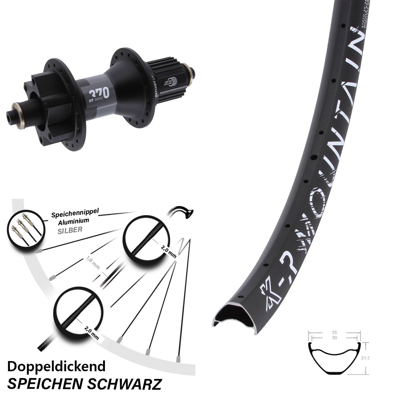 6-Loch Hinterrad 29 Zoll KX-R Mountain DT Swiss 370 Hybrid Shimano QR Boost