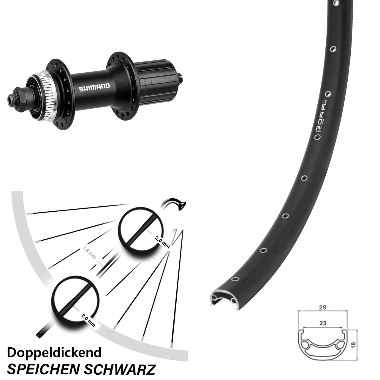 Disc Laufrad QR 26 Zoll Gora 23 Shimano Alivio 8-11 fach HG