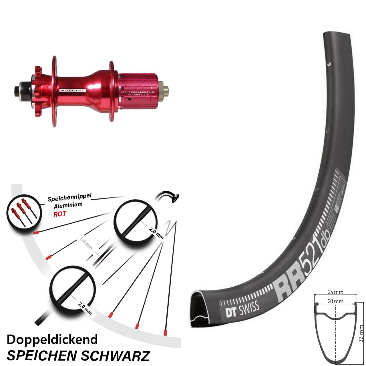 Hinterrad 6-Loch für Schnellspanner 28 Zoll DT Swiss RR521 Novatec D792 8-12 fach HG