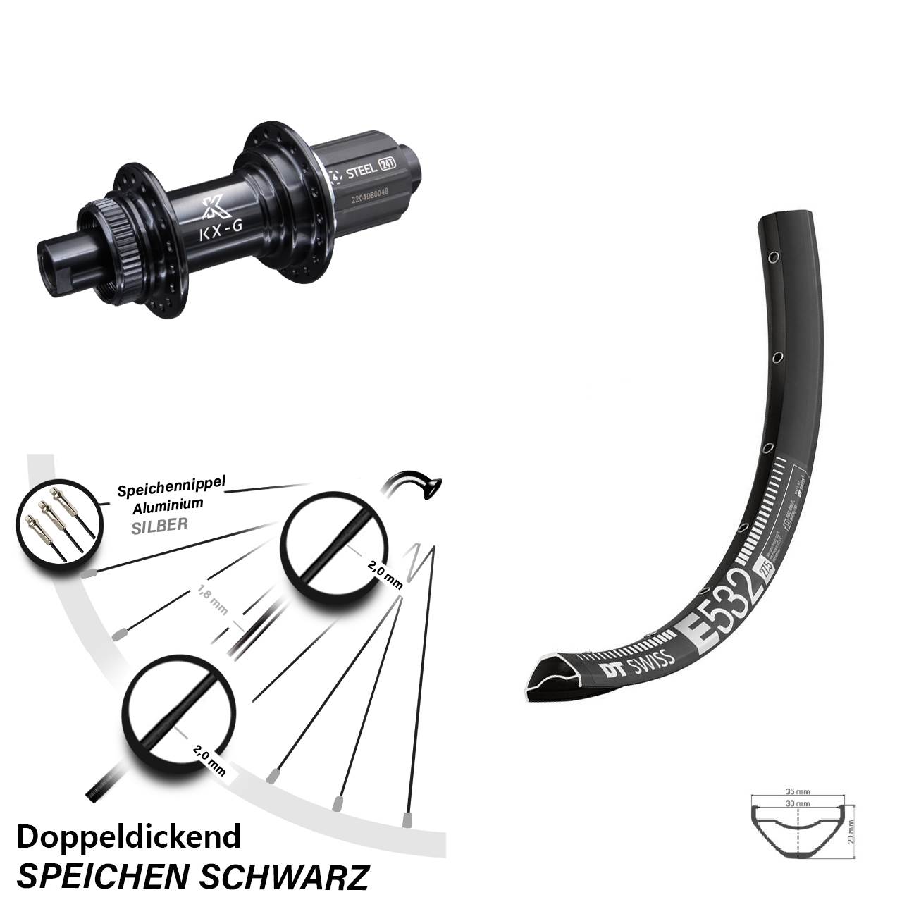 Disc Laufrad 27,5 Zoll DT Swiss E 532 KX-GS verstärkt 8-12 fach 12x142