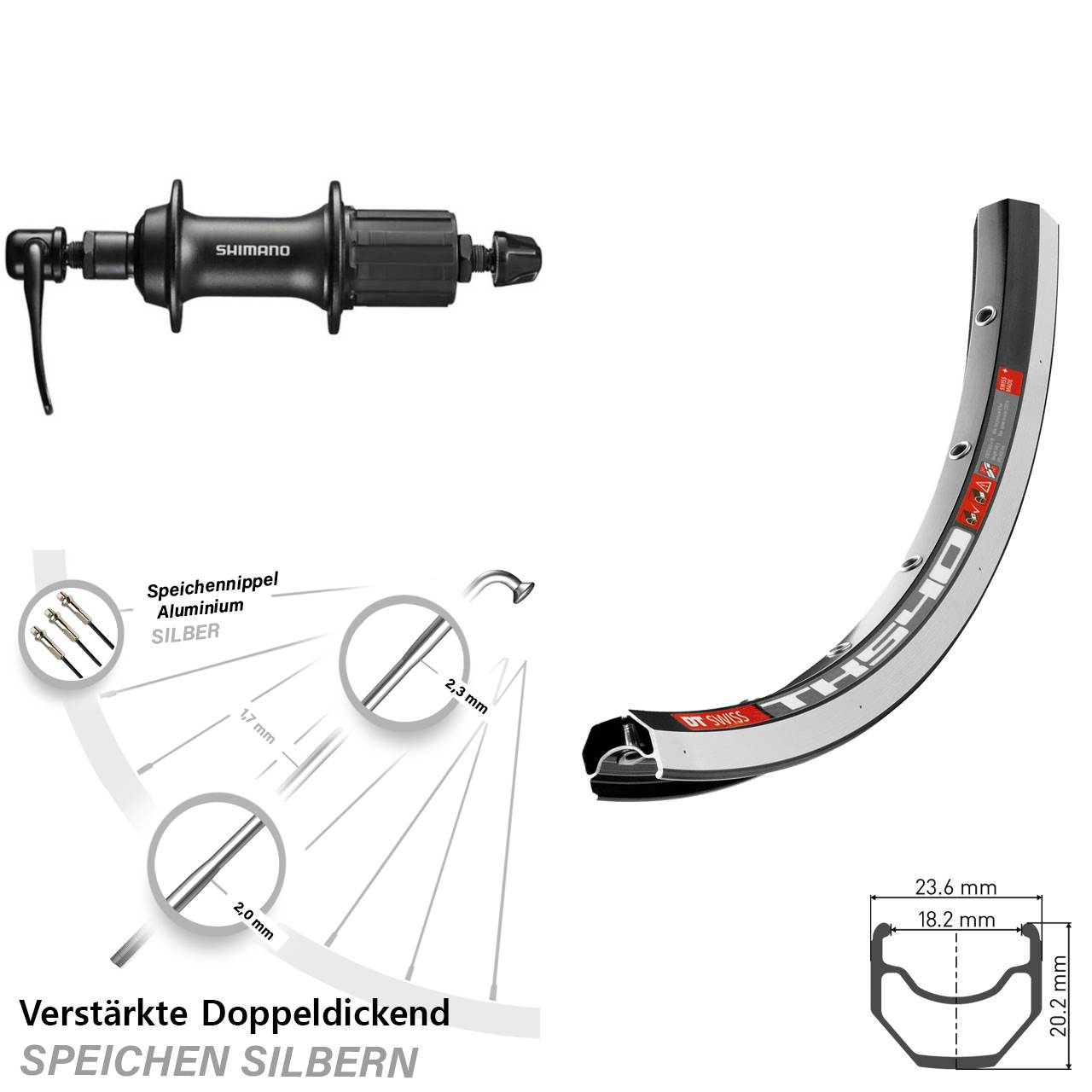 Hinterrad für Schnellspanner 28 Zoll DT Swiss TK540 Shimano FH-T3000 8-11 fach HG