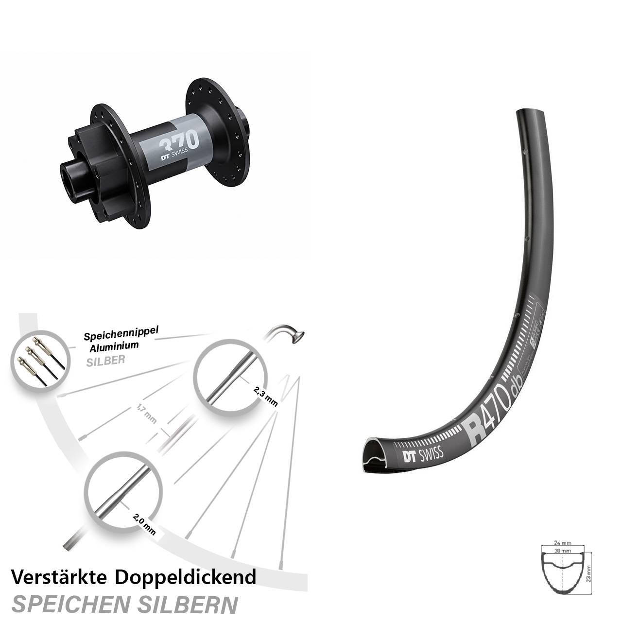 6-Loch Vorderrad 28 Zoll DT Swiss R470-370 12x100