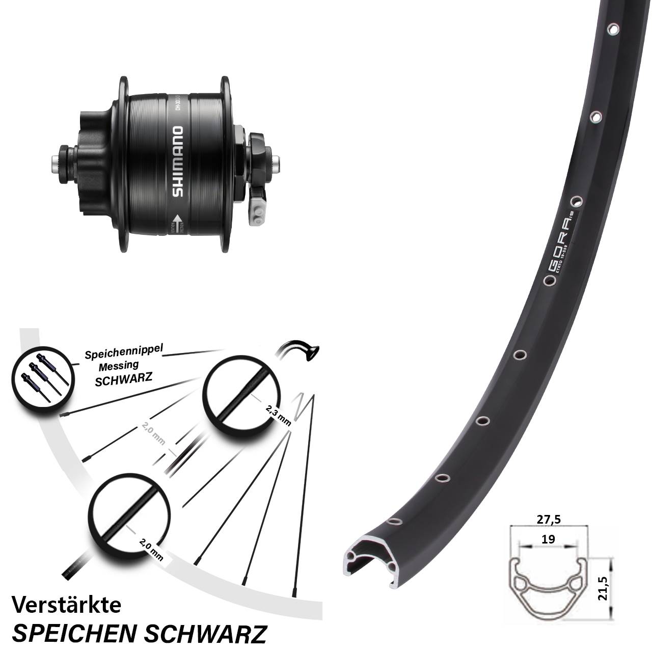 28 Zoll Gora 19 Shimano DH-3D32 6-Loch Nabendynamovorderrad für Schnellspanner