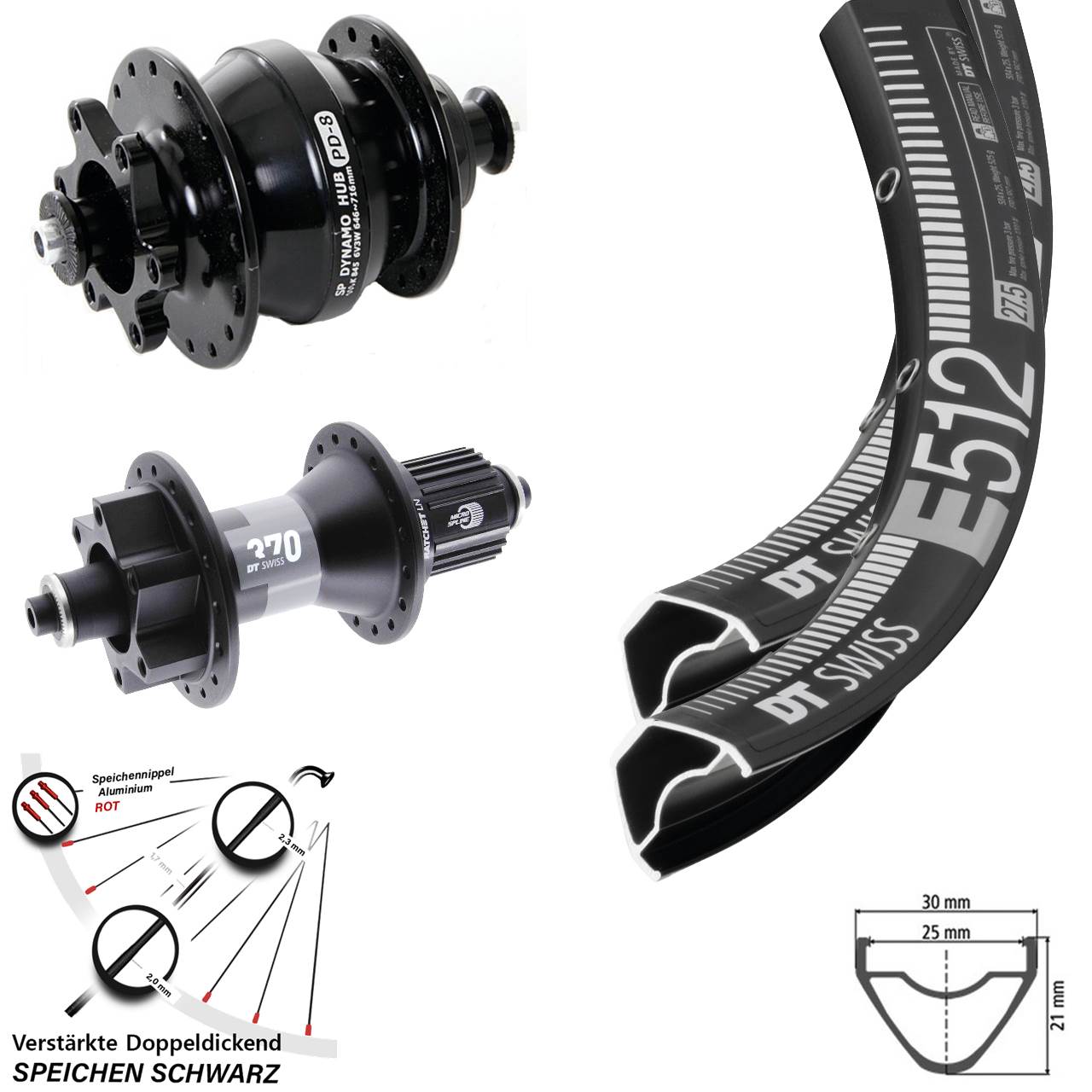 650B DT Swiss E 512 370 Shutter PD-8 6-Loch Laufradsatz QR Shimano Micro Spline