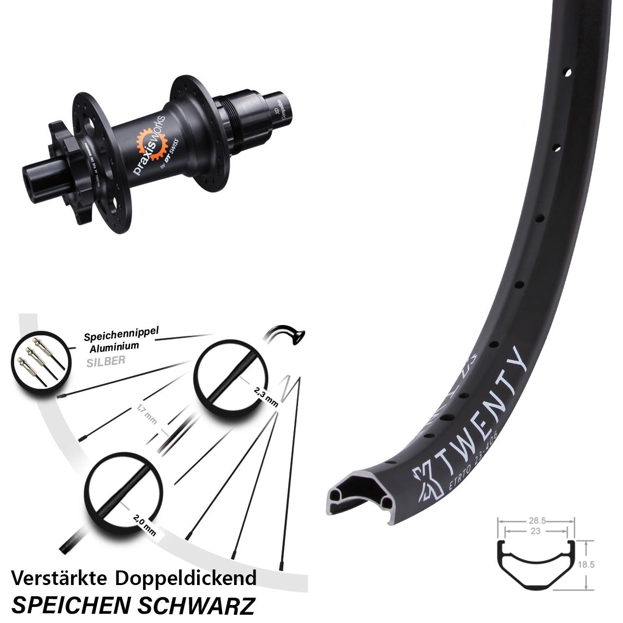 20 Zoll KX Twenty DT Swiss 350 SL Hinterrad 6-Loch 12x142 XD 11-12 fach