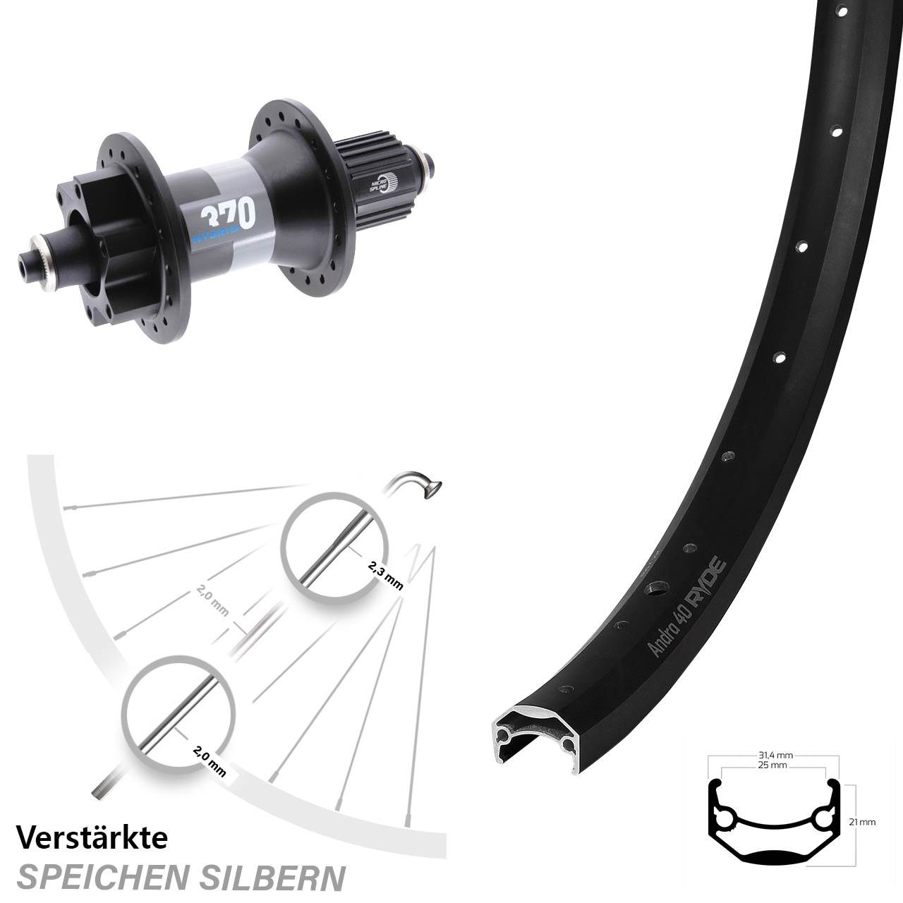 Boost 6-Loch Hinterrad QR 650B Ryde Andra 40 DT Swiss 370 Hybrid Micro Spline