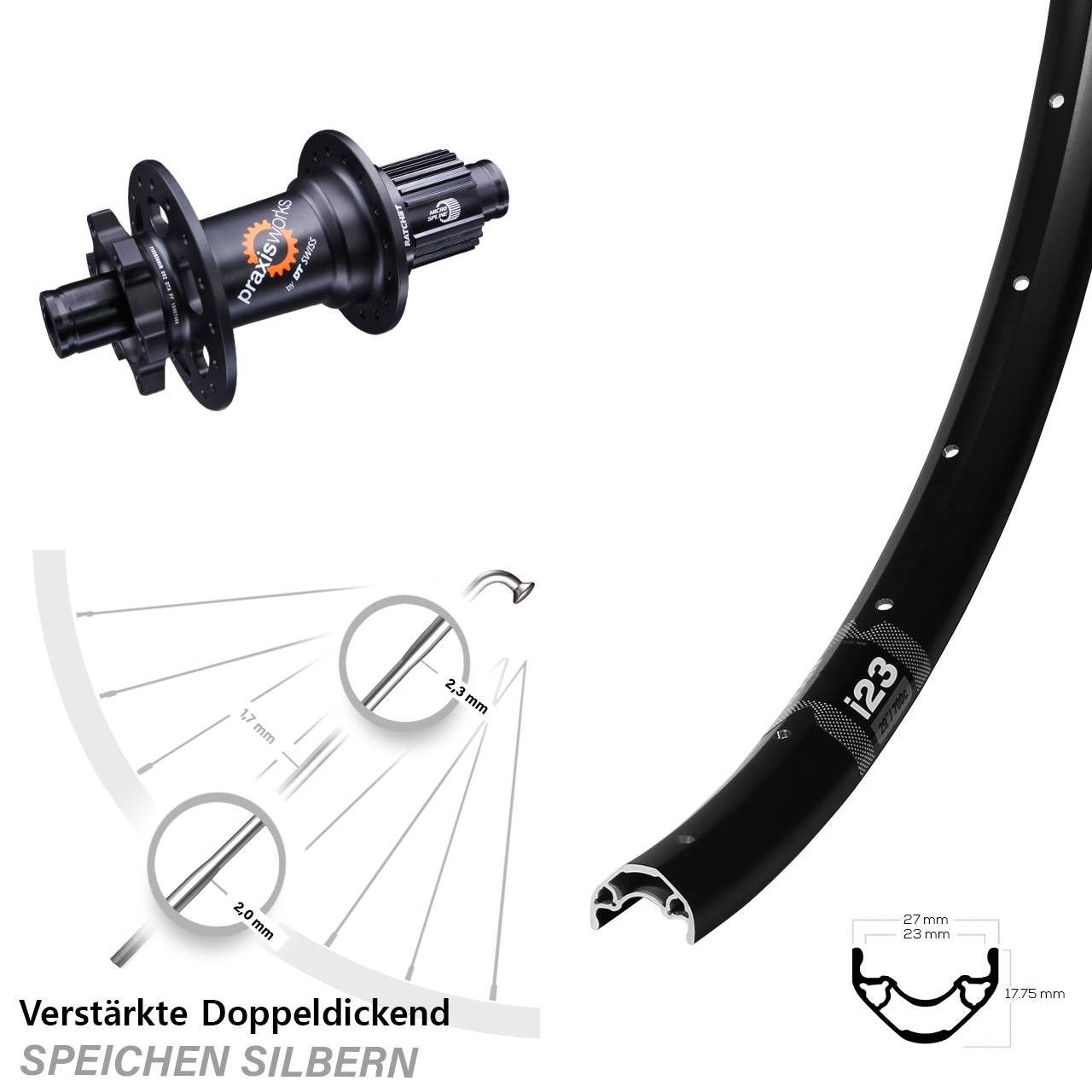 6-Loch Hinterrad 28 Zoll WTB i23 ST DT Swiss 350 Micro Spline 12x142