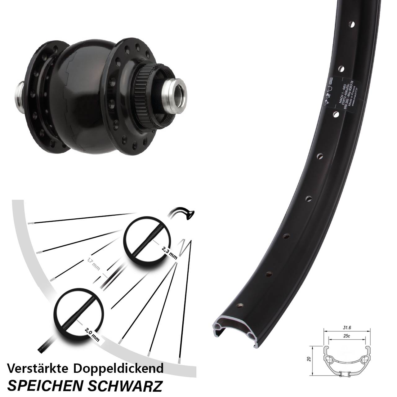 20 Zoll Mach1 Kargo SON 28 Disc Nabendynamovorderrad 12x100