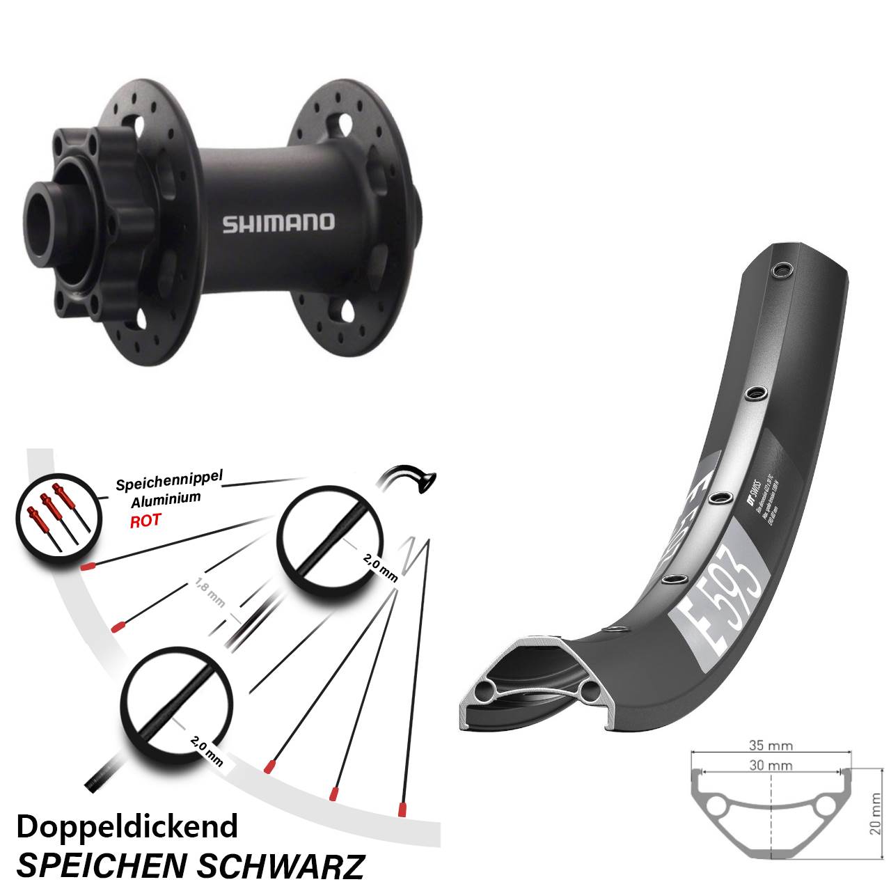 DT Swiss E593 Shimano Deore XT 27,5 Zoll 6-Loch Vorderrad 15x100