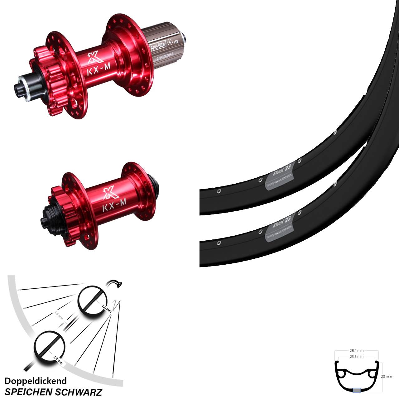 29 Zoll Laufrad Hinterrad Mit Shimano FH-QC400 Nabe & 9-fach Kassette – Ryde Taurus Felge, Schwarz, Für Disc-Bremsen