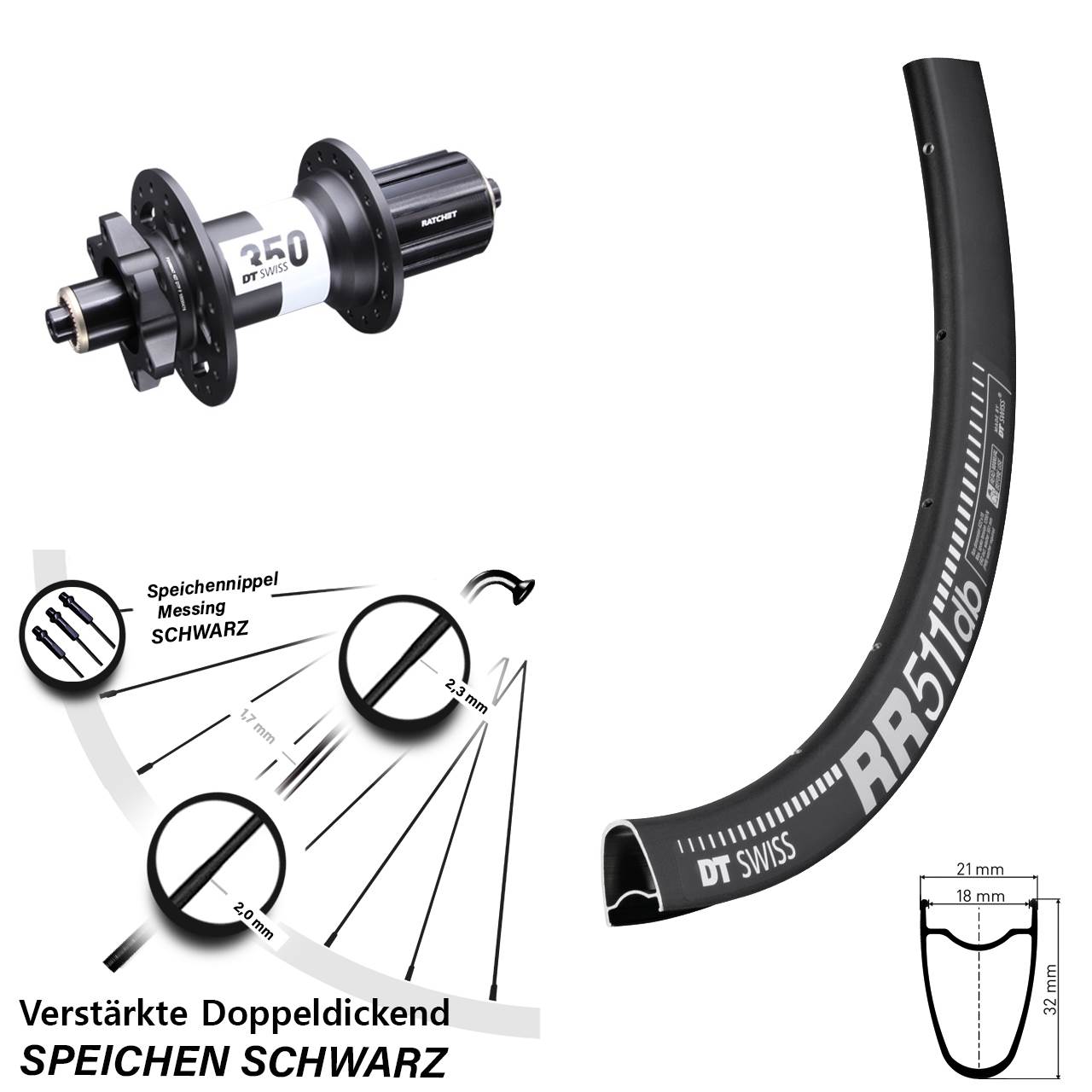 28 Zoll DT Swiss RR511 DT Swiss 350 Ratchet 36 Disc Hinterrad QR 8-11 fach