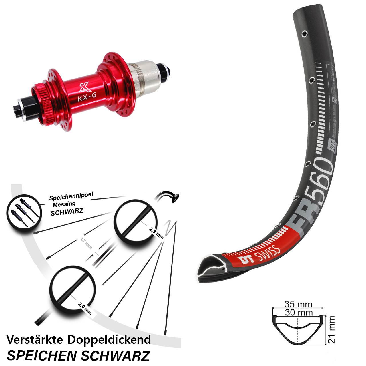 26 Zoll DT Swiss FR560 KX-G rot Disc Hinterrad QR XDR