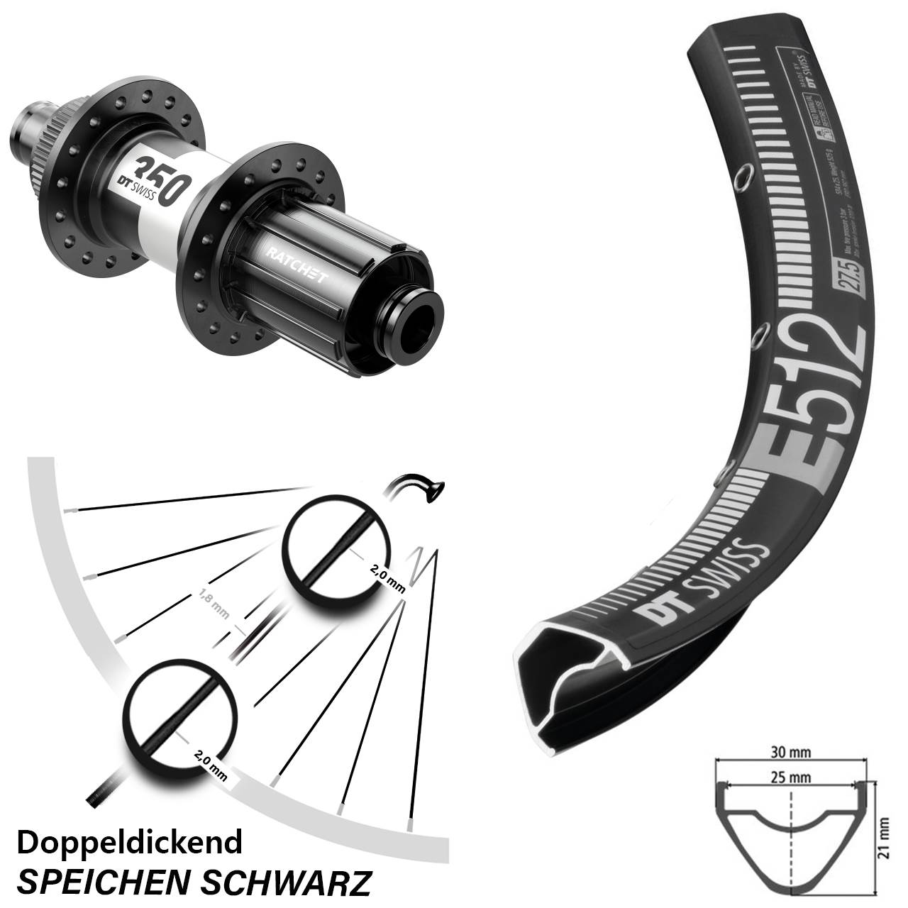 DT Swiss E512-350 650B Disc Hinterrad 12x142 8-11 fach