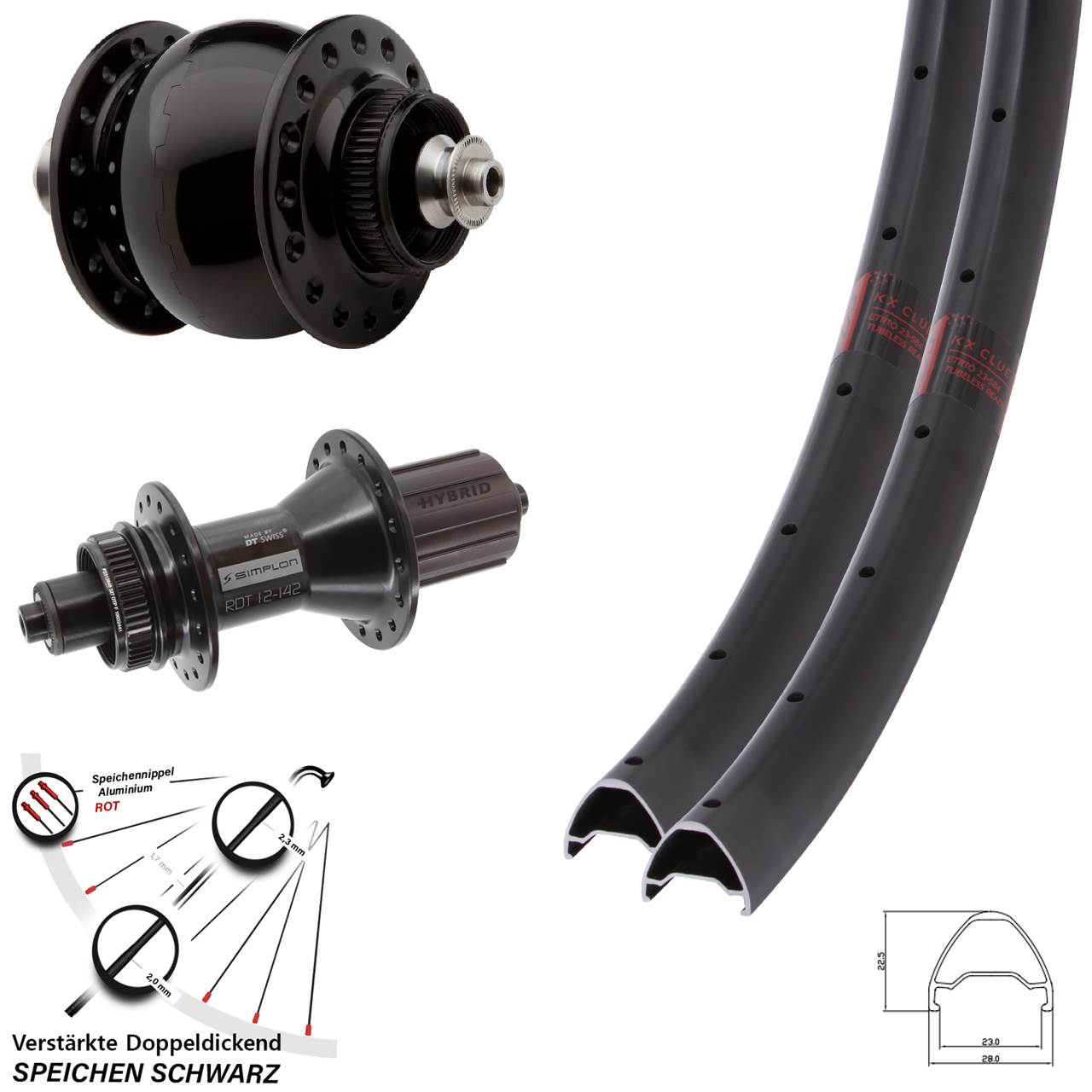 KX Clue DT Swiss 370 Hybrid SON 28 28-29 Zoll Centerlock Laufradsatz QR 8-11 fach HG
