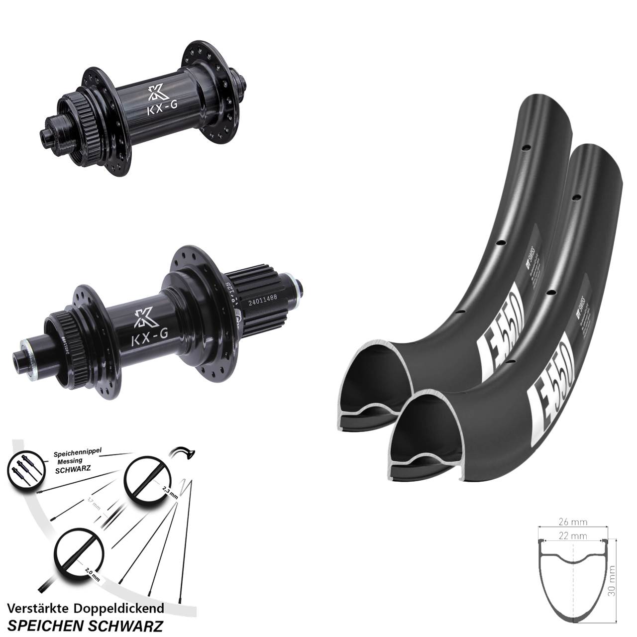 28 Zoll DT Swiss E550 KX-G Centerlock Laufradsatz QR Micro Spline