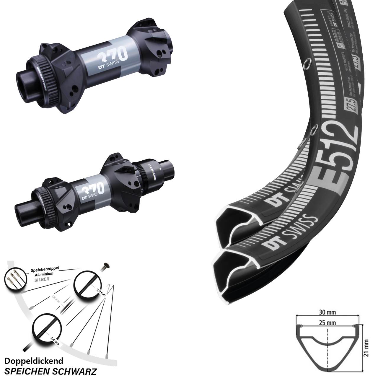 29 Zoll Boost Laufradsatz Straightpull 370 DT Swiss E 512 MTB Enduro Sram XD Centerlock