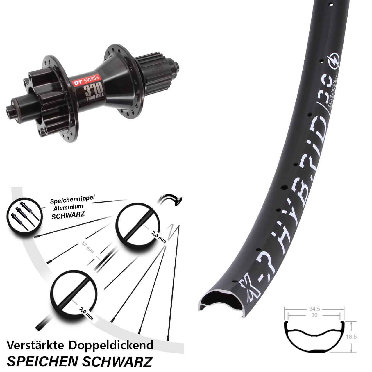 KX-R Hybrid 30 DT Swiss 370 29 Zoll 6-Loch Hinterrad QR Micro Spline