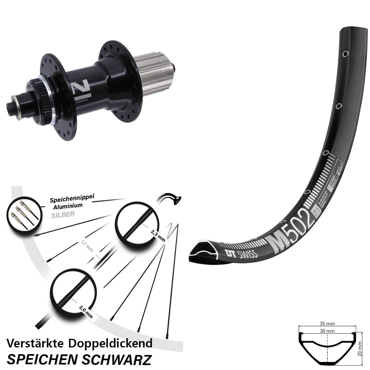29 Zoll DT Swiss M 502 Novatec D042SB Disc Laufrad für Schnellspanner 8-12 fach