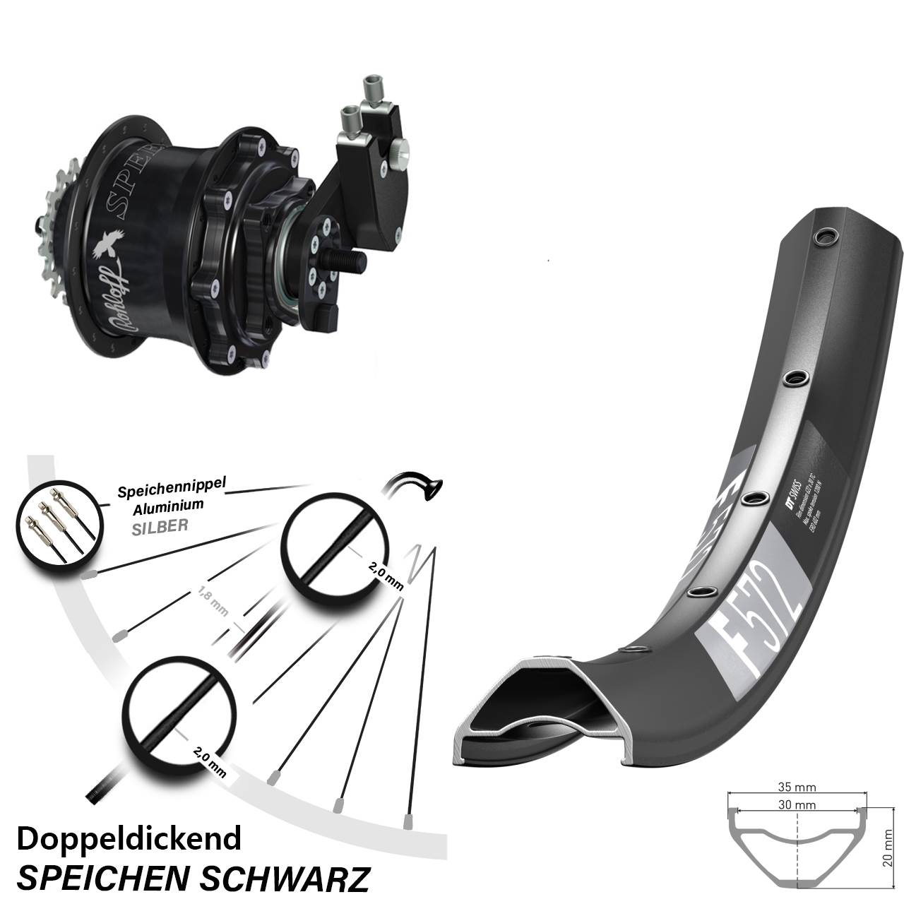 Hinterrad 29 Zoll DT Swiss F 572 Rohloff Speedhub 500/14 TS DB OEM Tandem schwarz