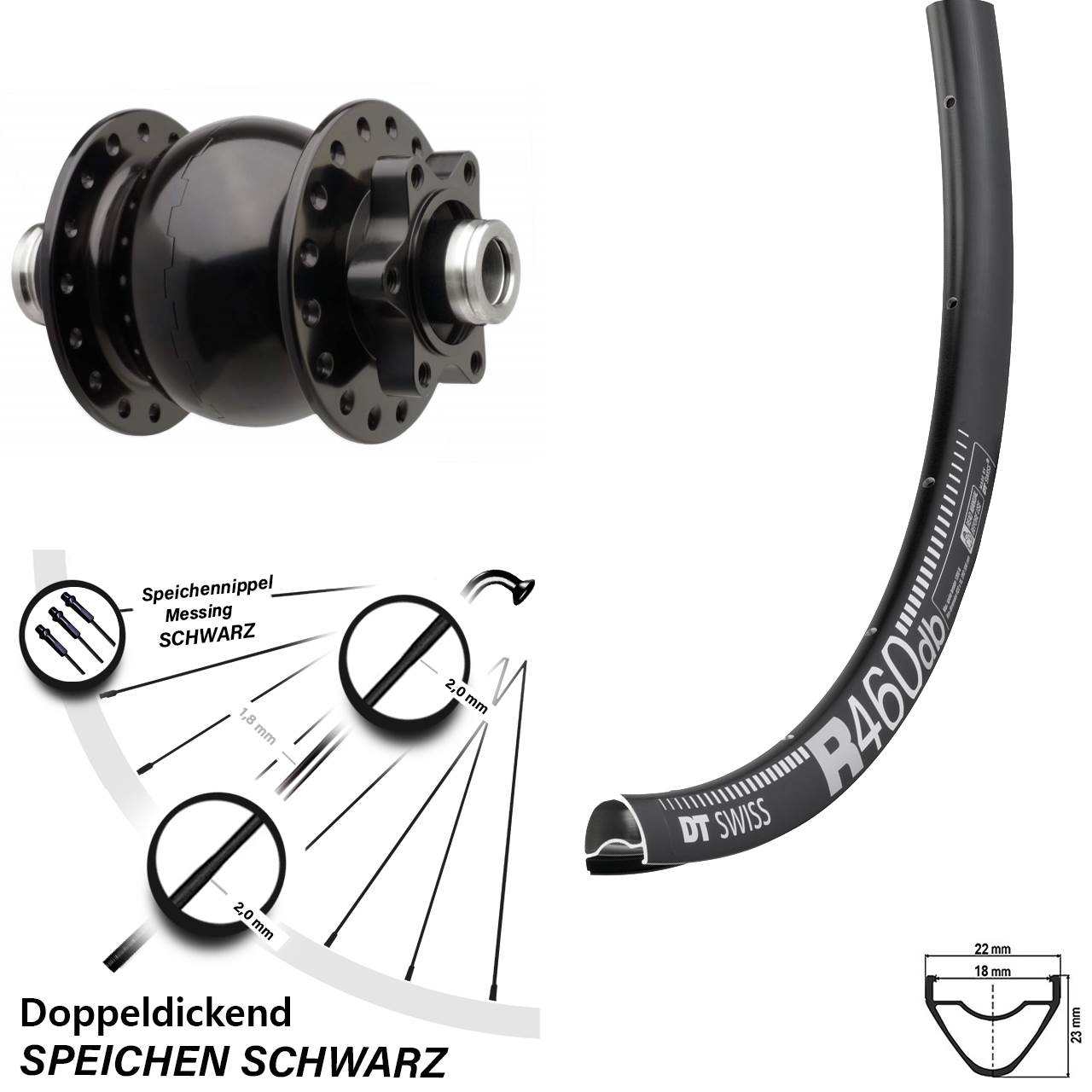 28 Zoll Nabendynamo Vorderrad DT Swiss R 460 DB SON 28-12 Boost 110 mm 6-Loch