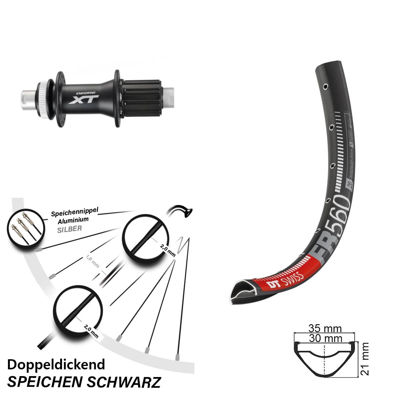 DT Swiss FR 560 Shimano XT 26 Zoll Disc Laufrad 12x142 8-11 fach HG