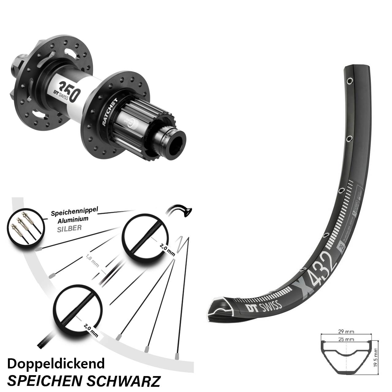 Hinterrad 29 Zoll DT Swiss X 432-350 Micro Spline Boost