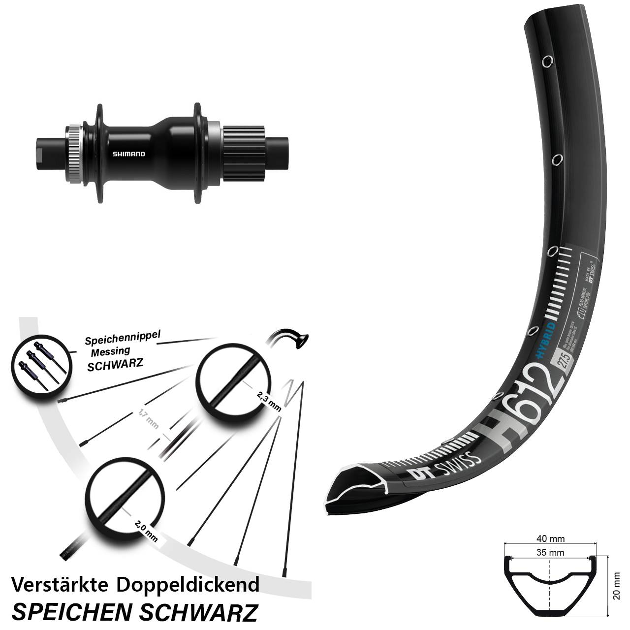 Disc Laufrad 27,5 Zoll DT Swiss H612 Shimano FH-TC500-B Micro Spline 12x148