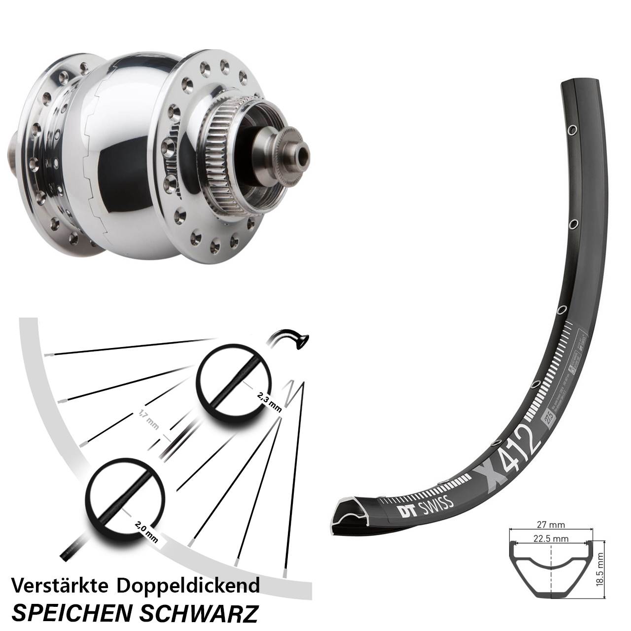 Centerlock Vorderrad mit Dynamo 29 Zoll DT Swiss X 412 SONdelux QR