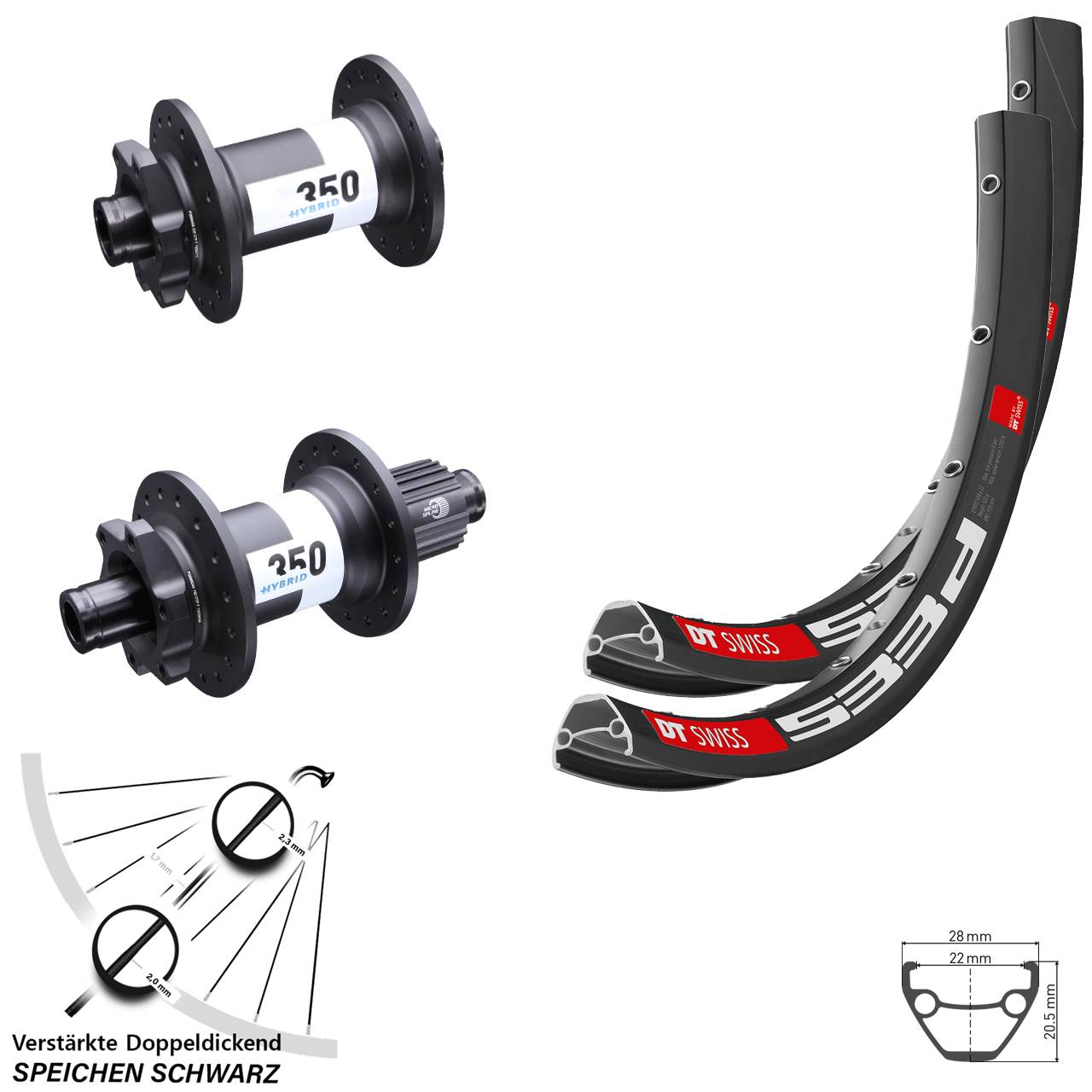 Laufradsatz Boost 6-Loch 26 Zoll DT Swiss 533 D 350 Hybrid Shimano Micro Spline