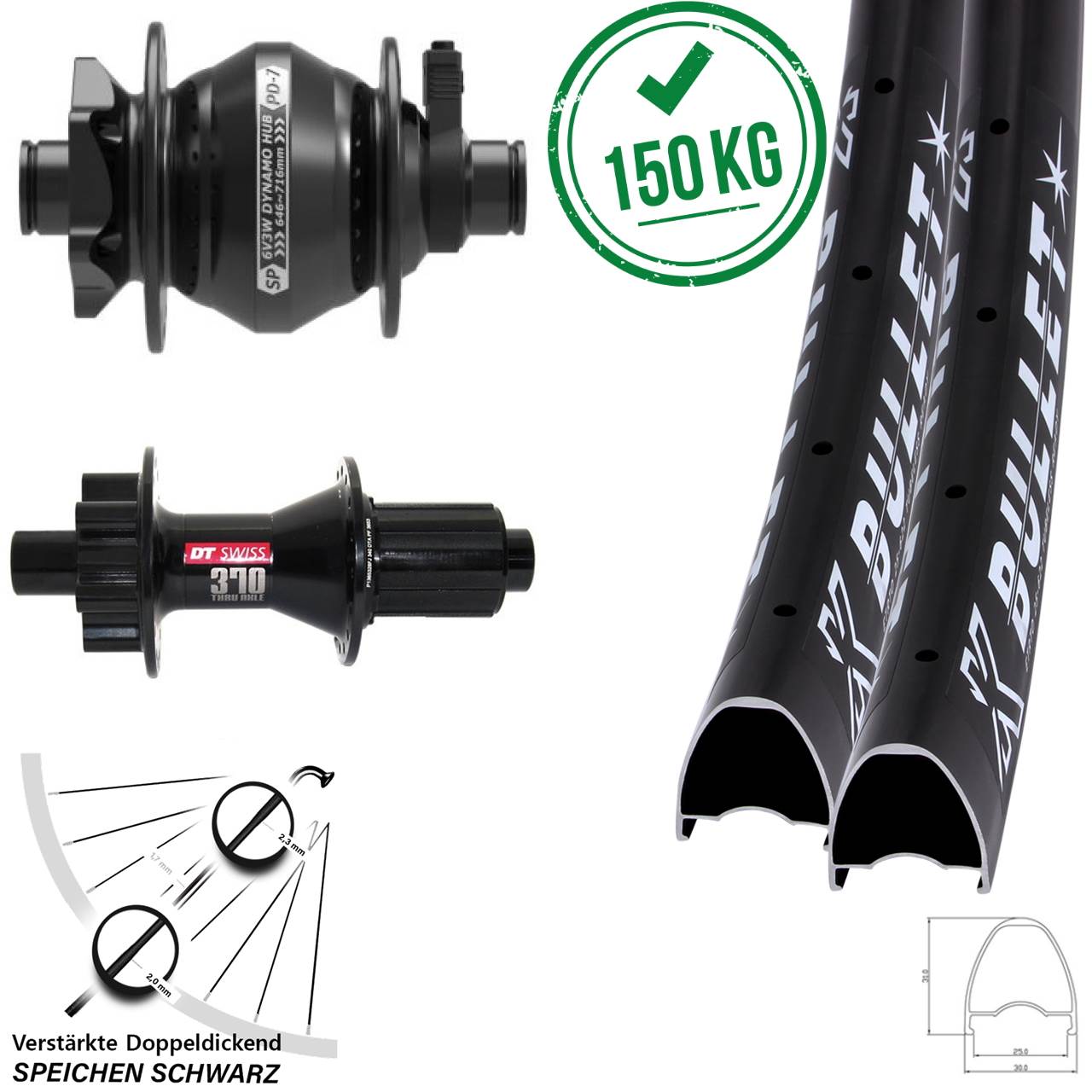 6-Loch Laufradsatz 29 Zoll KX Bullet OS DT Swiss 370 Shutter PD-7 8-11 fach HG 12x100/142