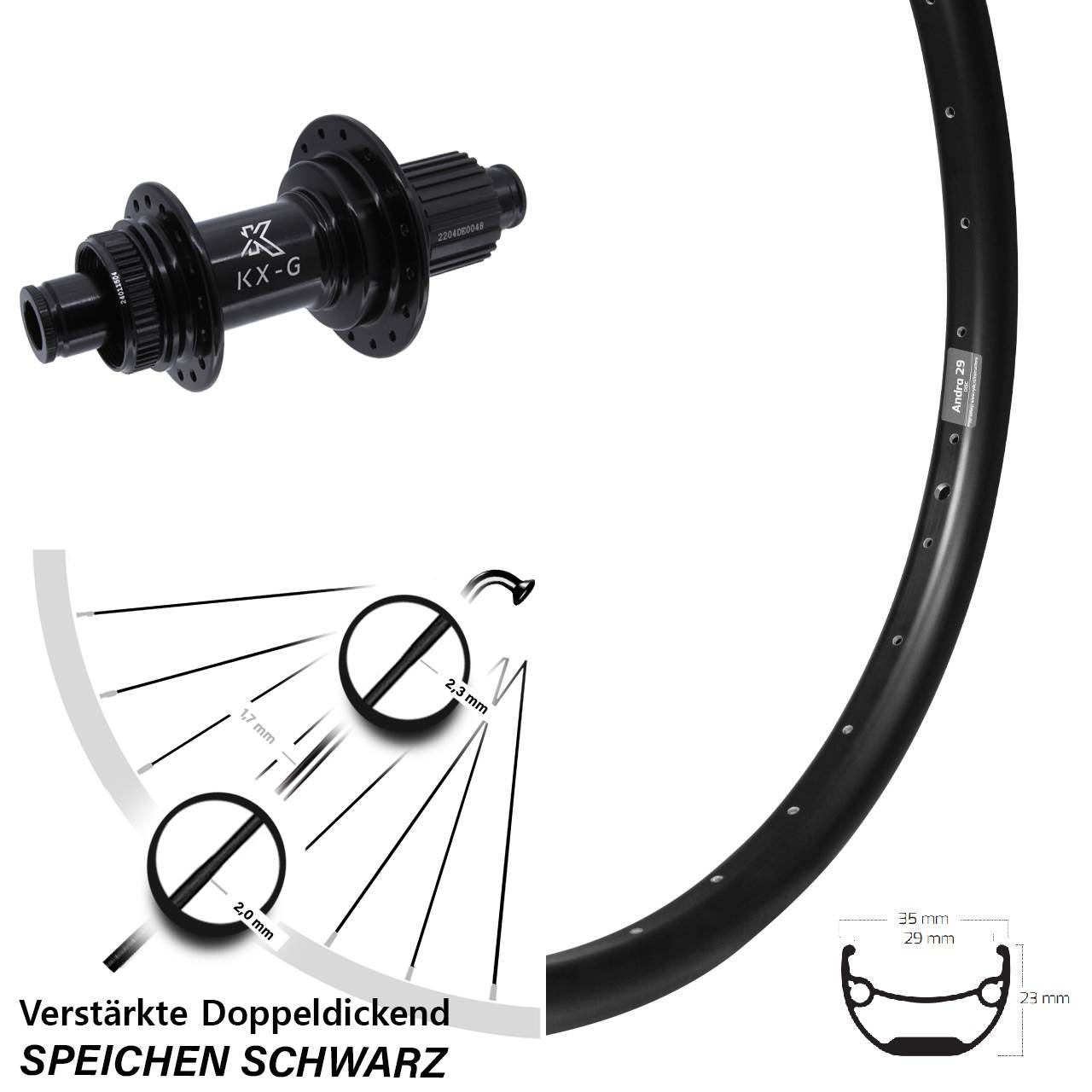 Disc Hinterrad 29 Zoll Ryde Andra KX-GS Heavy Duty Micro Spline 12x142