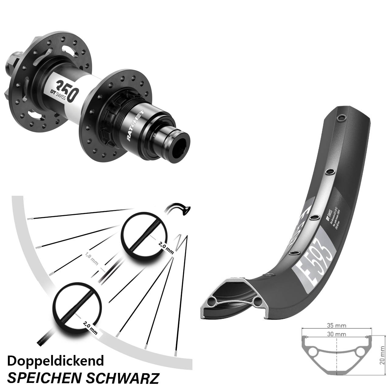 29 Zoll DT Swiss E 593-350 Disc Hinterrad 12x142 SRAM XD