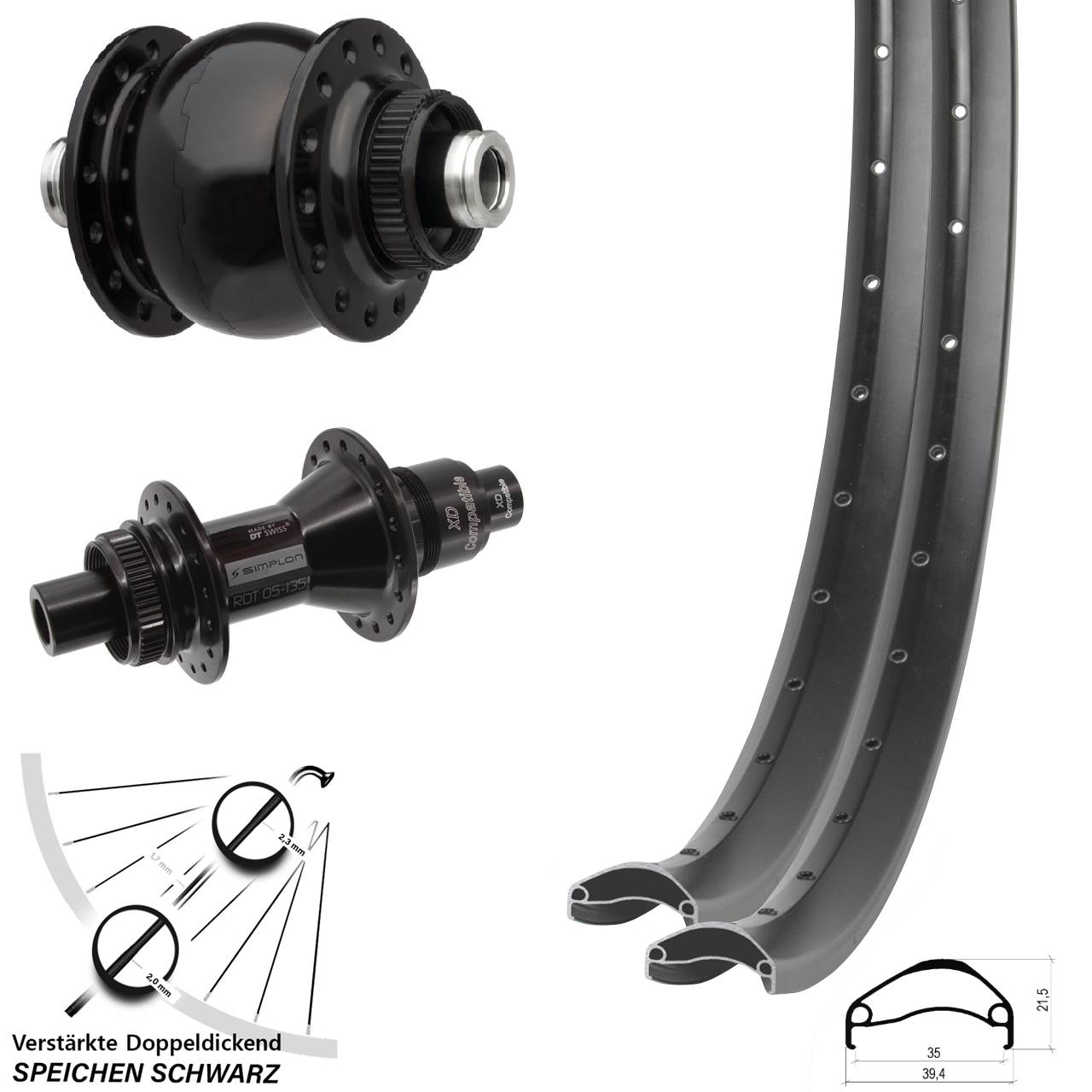 Disc Laufrad-Satz 12x100/142 27,5 Zoll Ambrosio E35 DT Swiss 370 SON 28 SRAM XD