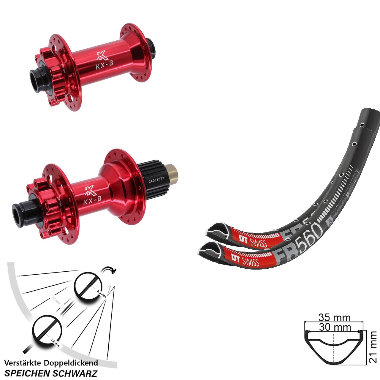6-Loch Laufradsatz 15x110 12x148 26 Zoll DT Swiss FR 560 KX-B rot Shimano Micro Spline