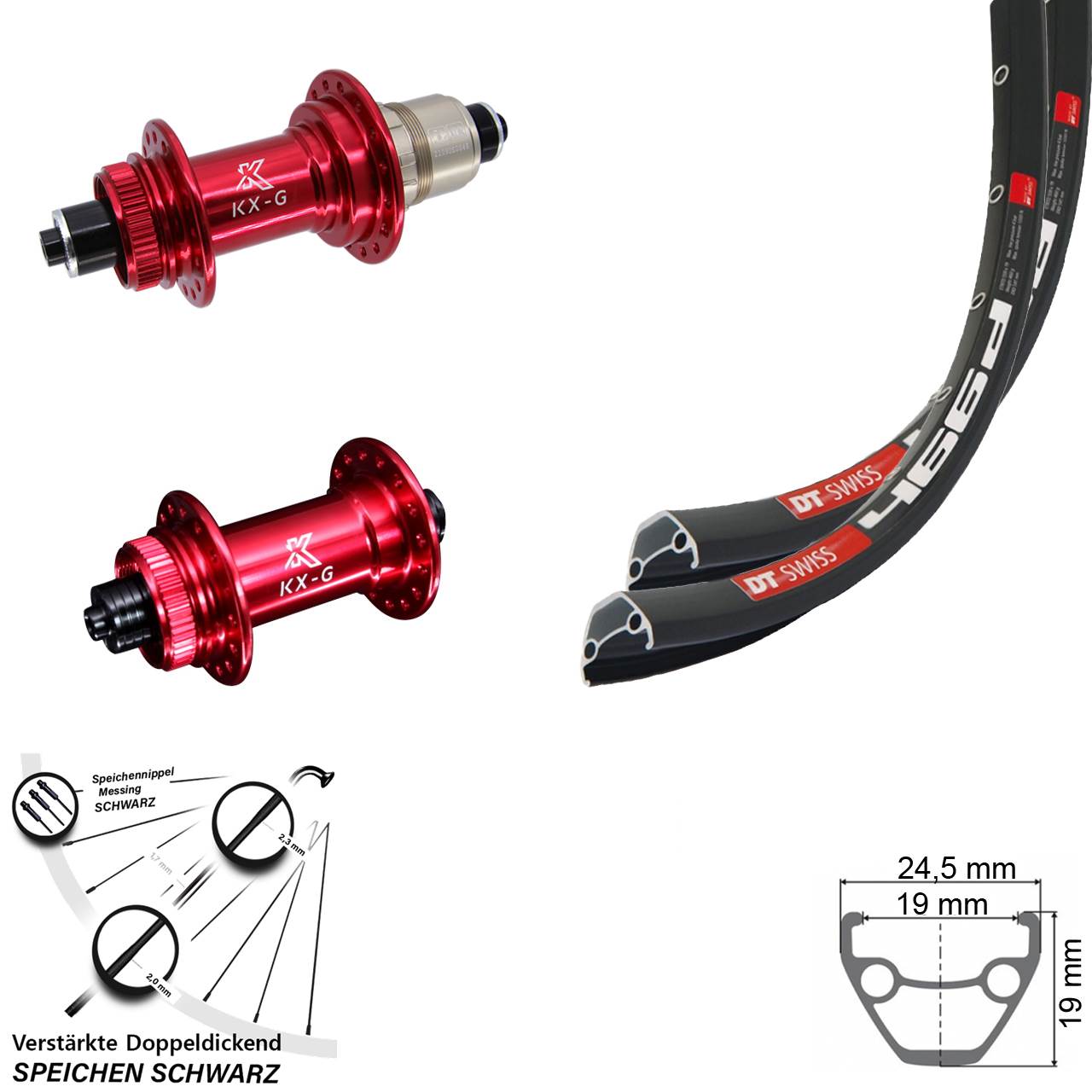 Centerlock Laufradsatz 28 Zoll DT Swiss 466d KX-G rot QR