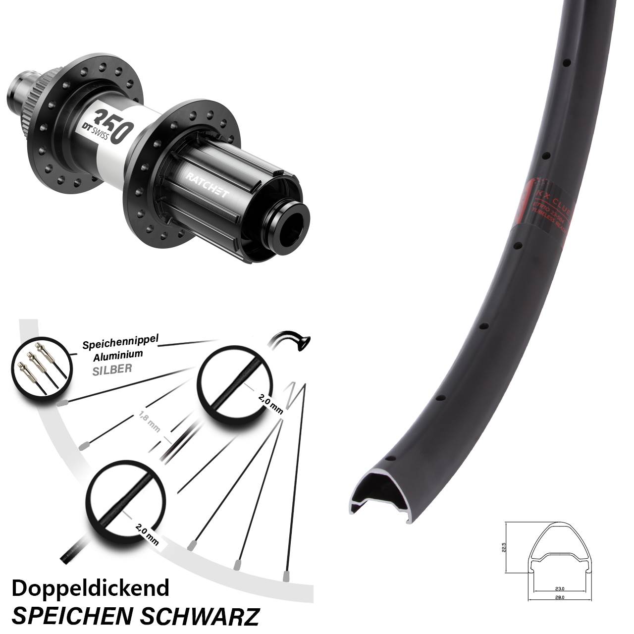 KX Clue DT Swiss 350 28-29 Zoll Centerlock Hinterrad 12x142 8-11 fach HG