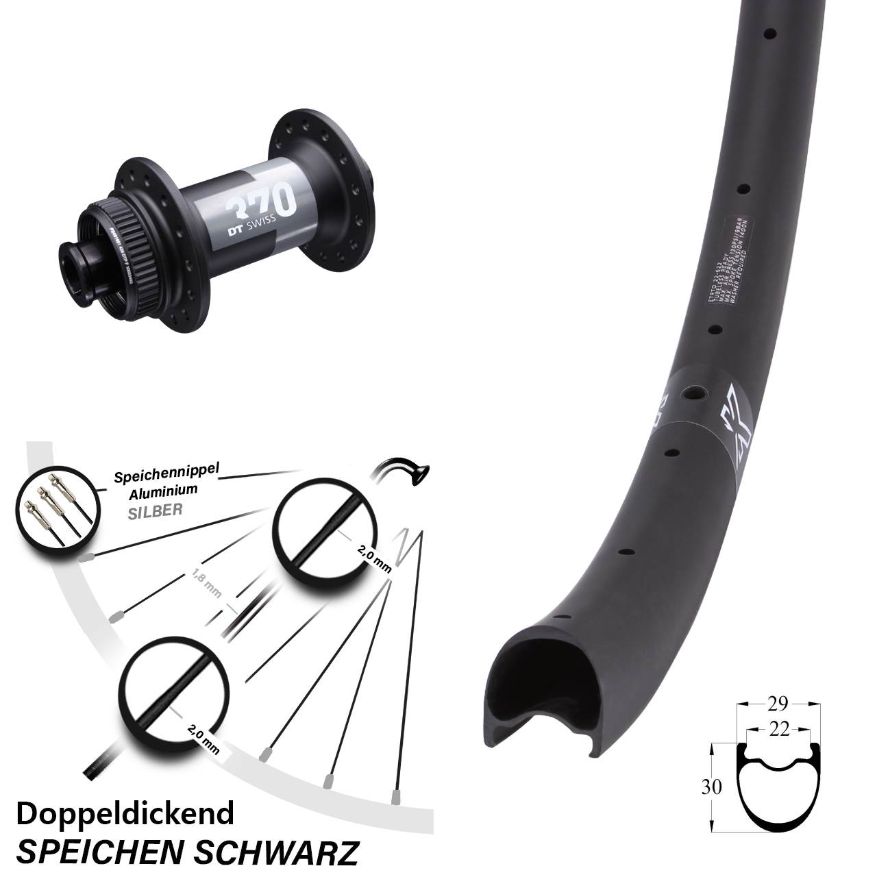 KX-RC Gravel Carbon DT Swiss 370 29 Zoll Centerlock Vorderrad 12x100