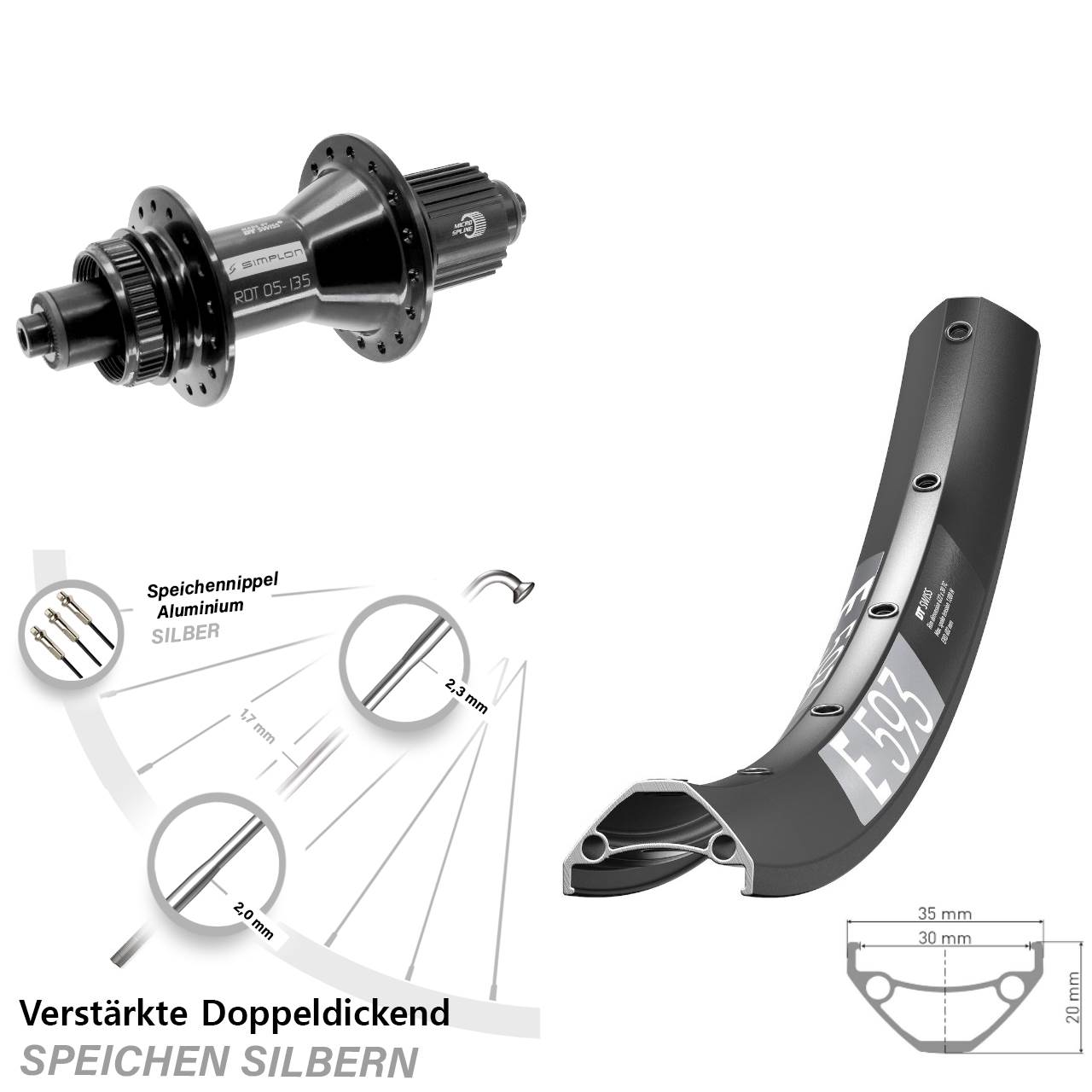 DT Swiss E593-370 Hybrid 29 Zoll Centerlock Hinterrad QR Shimano Micro Spline