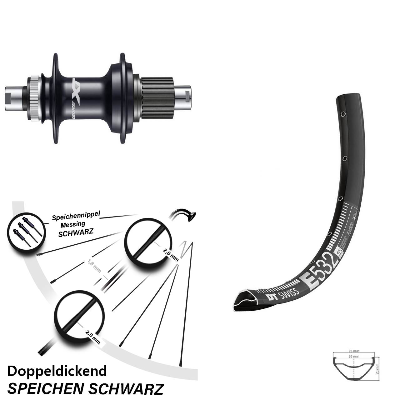 27,5 Zoll DT Swiss E 532 Shimano XT Hinterrad Centerlock 12x142 Shimano Micro Spline