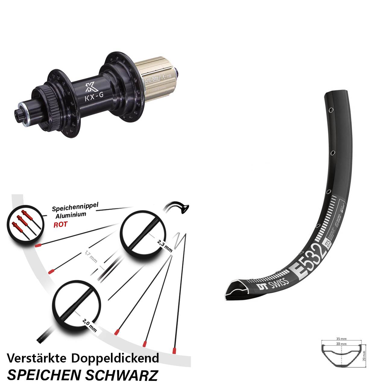 Hinterrad Centerlock 27,5 Zoll DT Swiss E 532 KX-G 8-12 fach HG QR