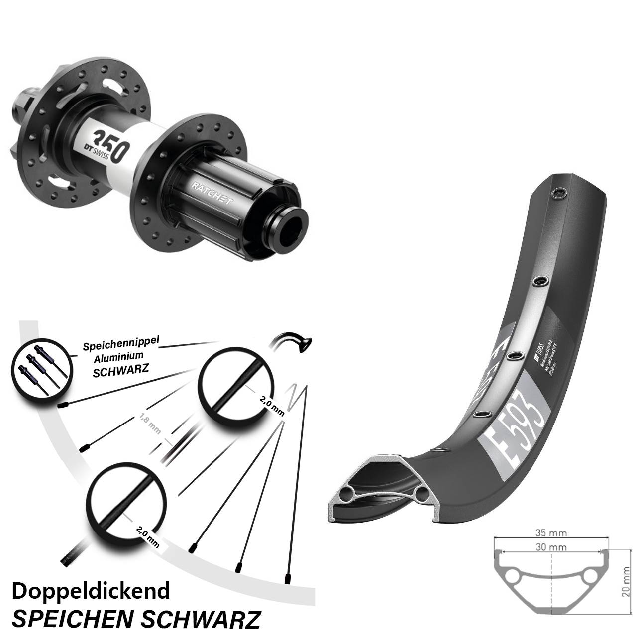 Hinterrad 6-Loch 29 Zoll DT Swiss E593-350 8-11 fach HG 12x142