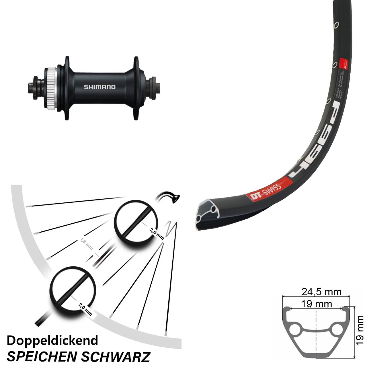 Disc Vorderrad für Schnellspanner 28 Zoll DT Swiss 466d Shimano HB-M4050