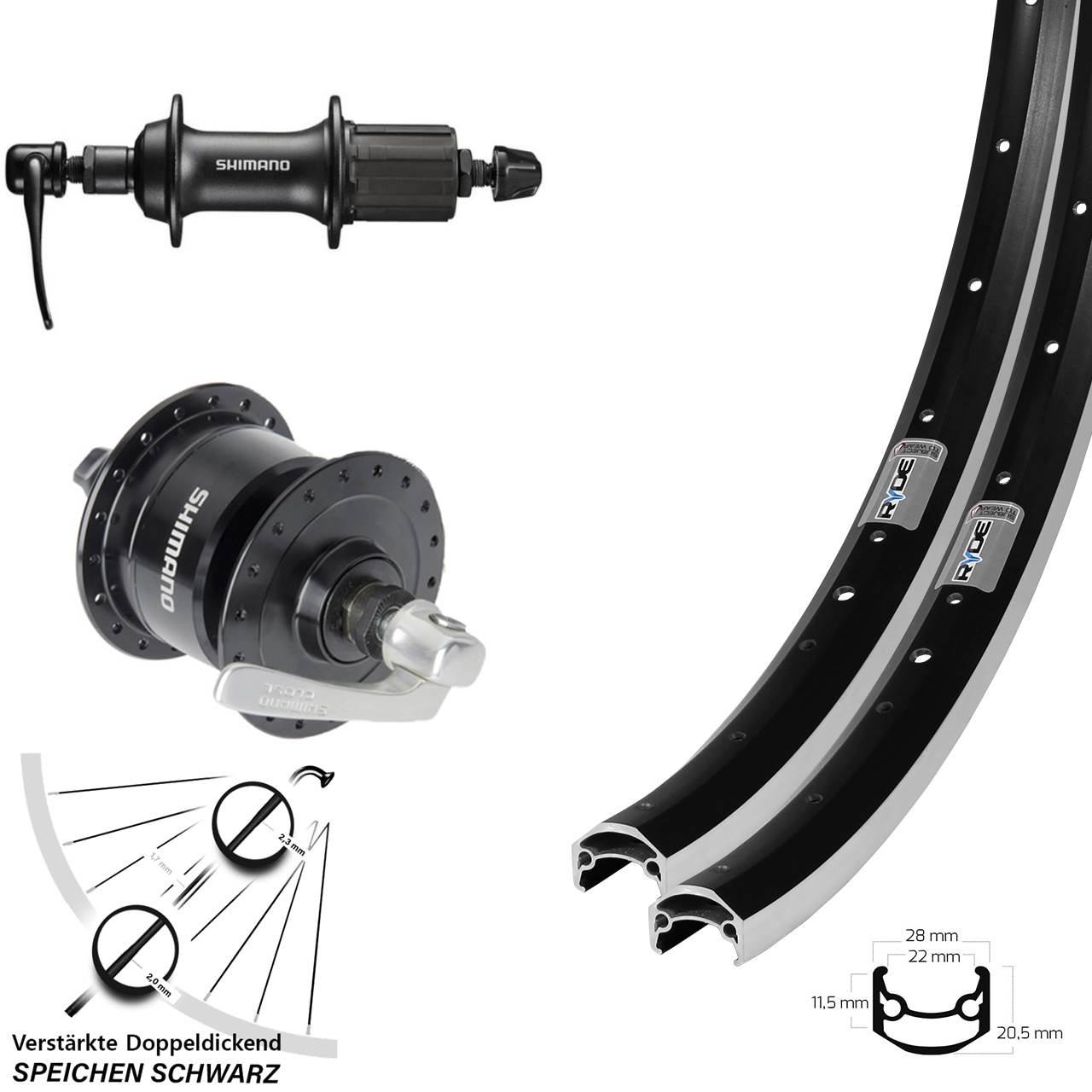 Laufrad-Satz für Schnellspanner 650B Ryde Andra 35 Shimano DH3N72 T3000 8-11 fach HG