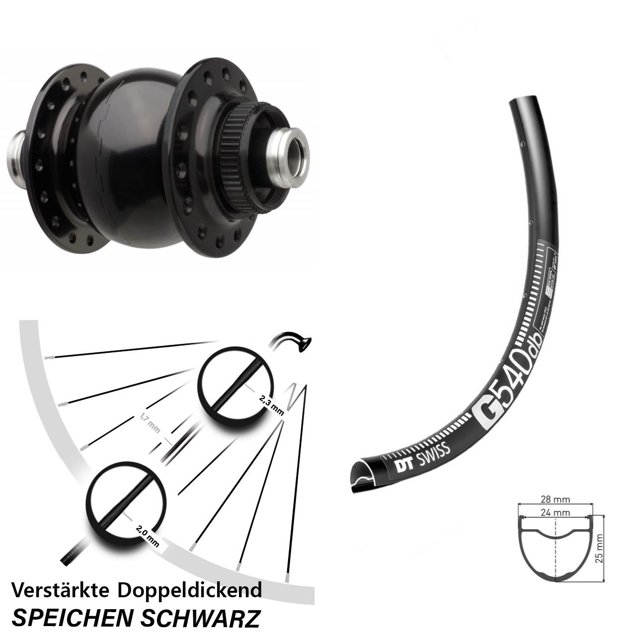 27,5 Zoll Gravel Boost DT Swiss G 540 Dynamo SON 28-12x110 mm Centerlock schwarz
