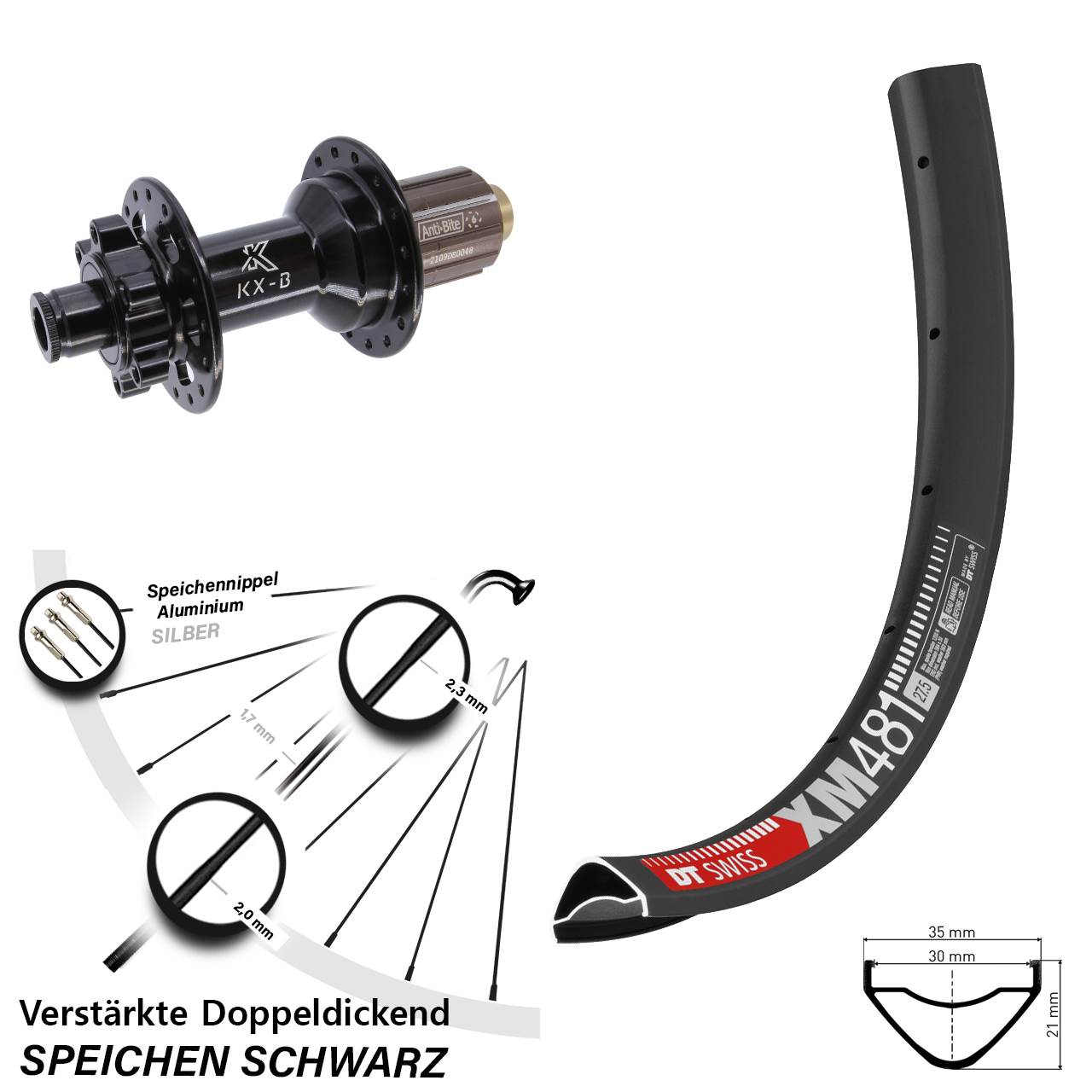 DT Swiss XM 481 KX-B 27,5 Zoll Disc Hinterrad 12x148 Boost 8-11 fach