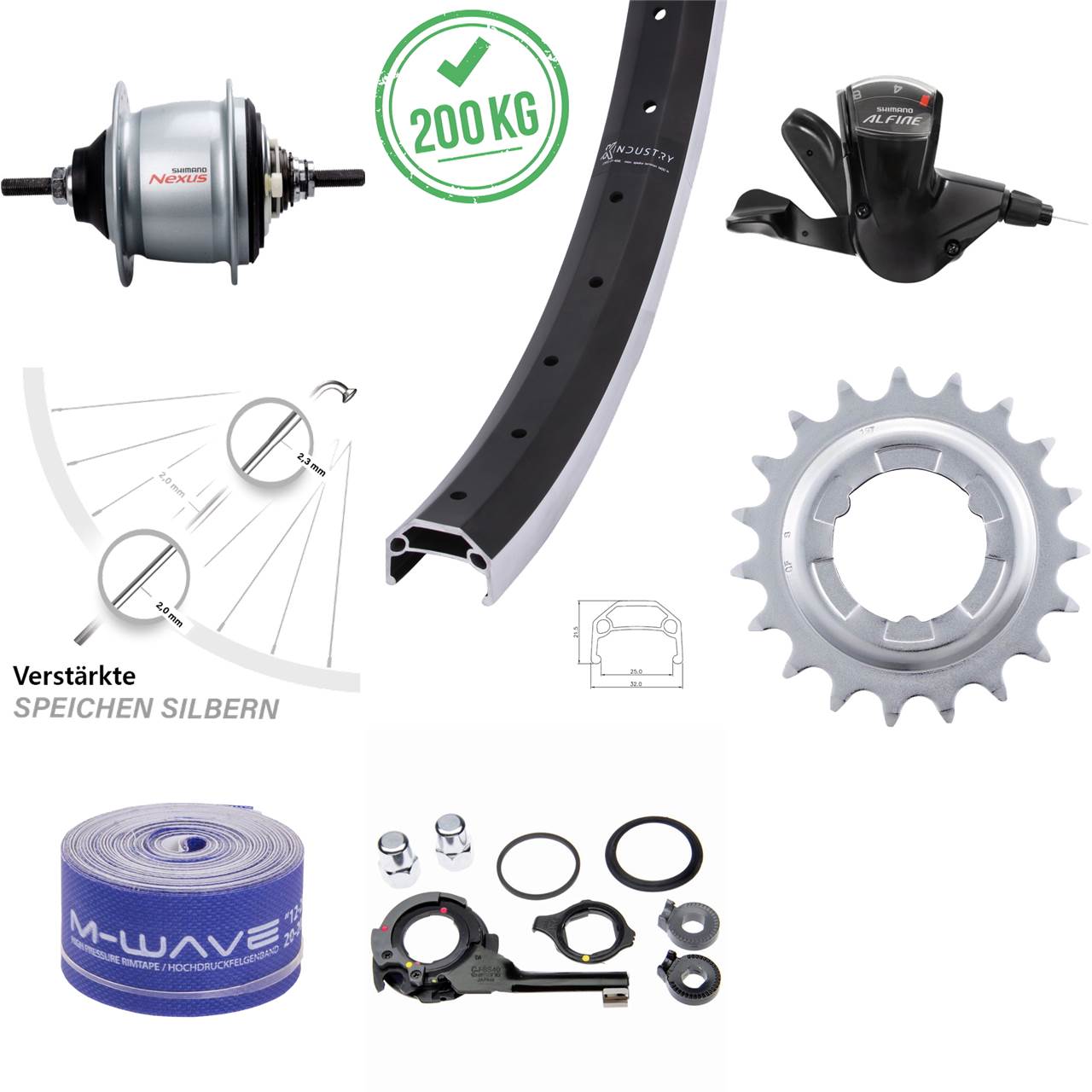 26 Zoll KX Industry Shimano Nexus 8 Gang Hinterrad mit Freilauf