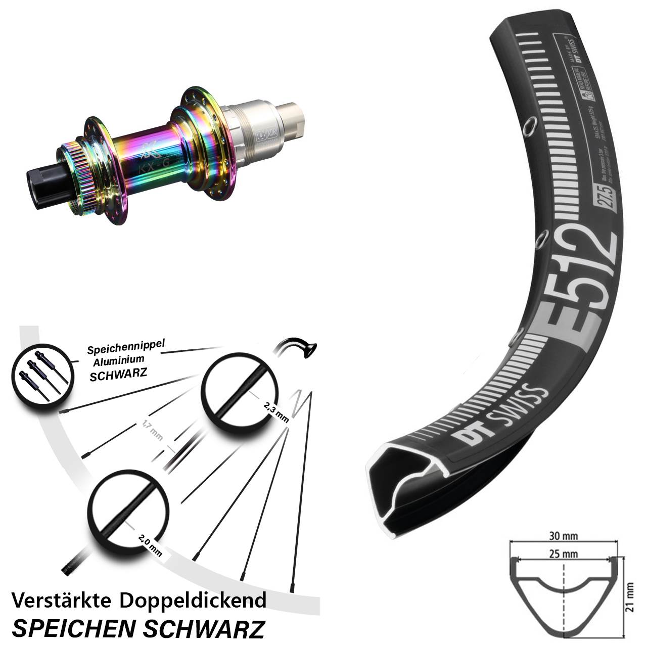 DT Swiss E512 KX-G Oilslick 29 Zoll Centerlock Hinterrad 12x142 SRAM XDR