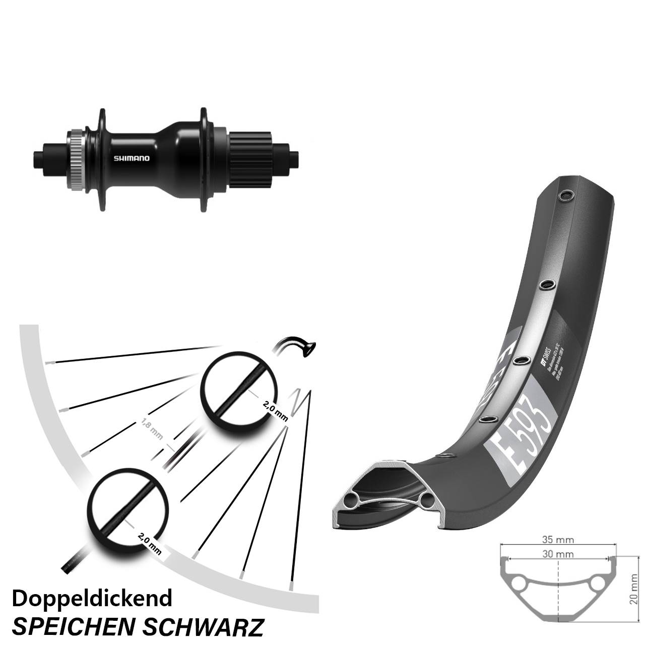 Disc Hinterrad 29 Zoll DT Swiss E 593 Shimano FH-QC500 Micro Spline QR Boost