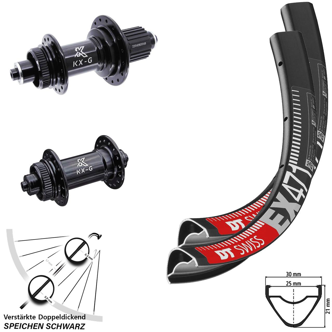 DT Swiss EX471 KX-G KX-GS verstärkt 29 Zoll Centerlock Laufradsatz QR Micro Spline