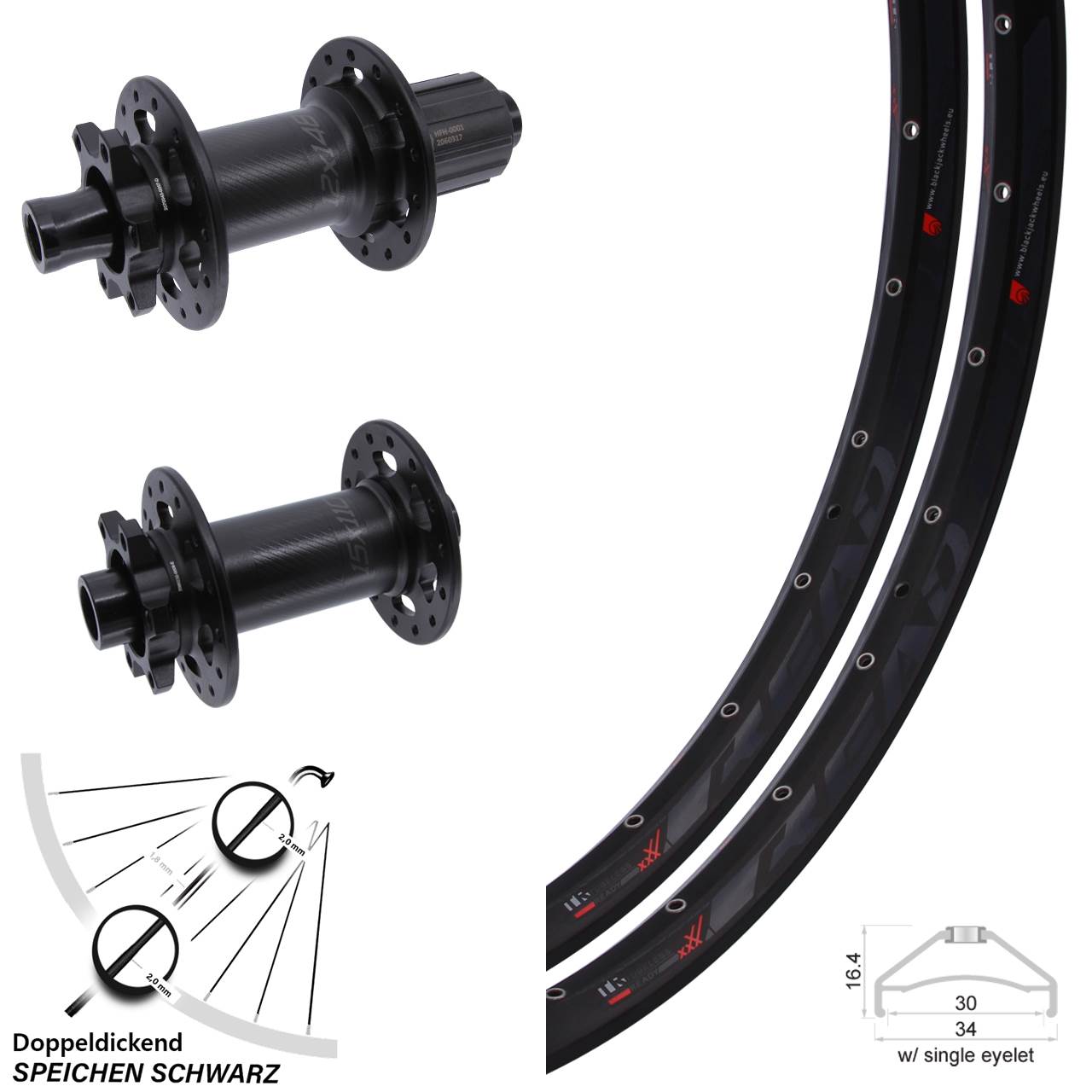 27,5 Zoll Rodi Ready 30 Bear Pawls Boost 6-Loch Laufradsatz 15x110 12x148 8-11 fach